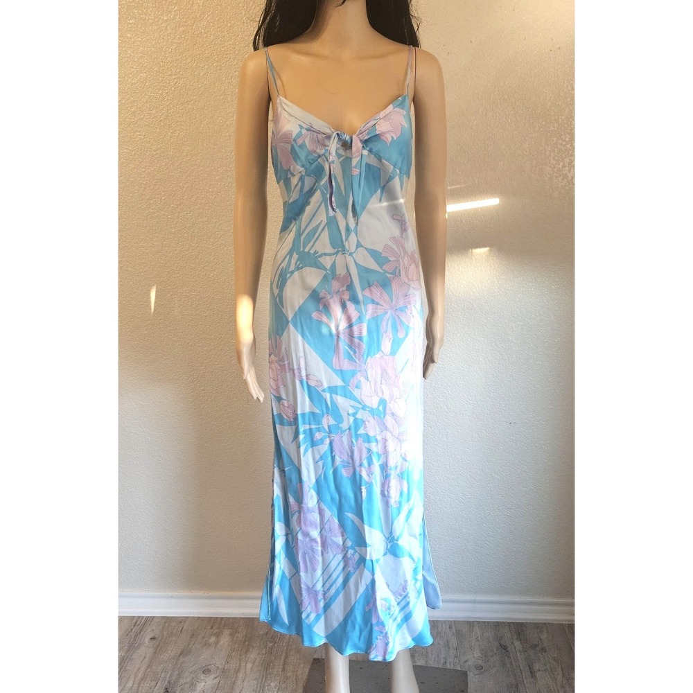 Fairy August Silk Intimates 100% Silk Blue Purple Floral Full Slip Nighty Sz L